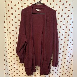 American Eagle Outfitters Chenille Open Front Knit Cardigan, Burgundy, Size L/XL